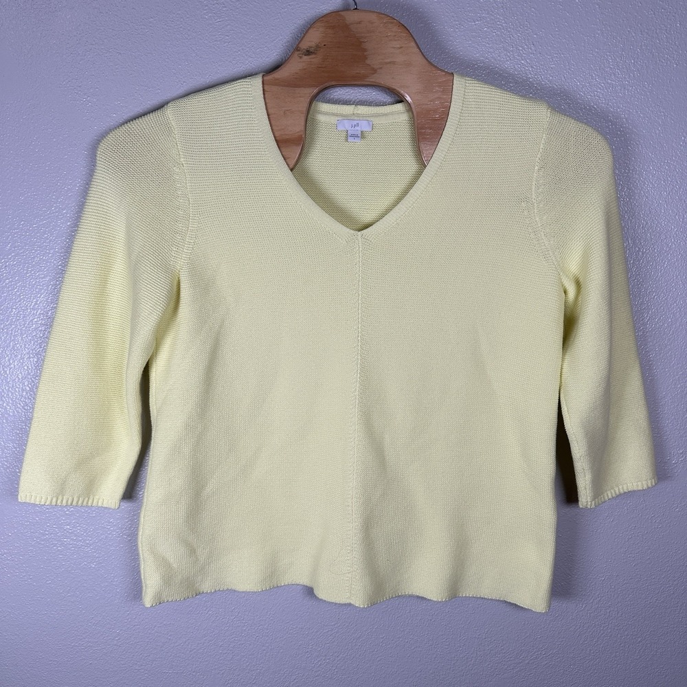 J Jill Sweater Womens Large V Neck Textured Knit Pullover Neon Bright Yellow